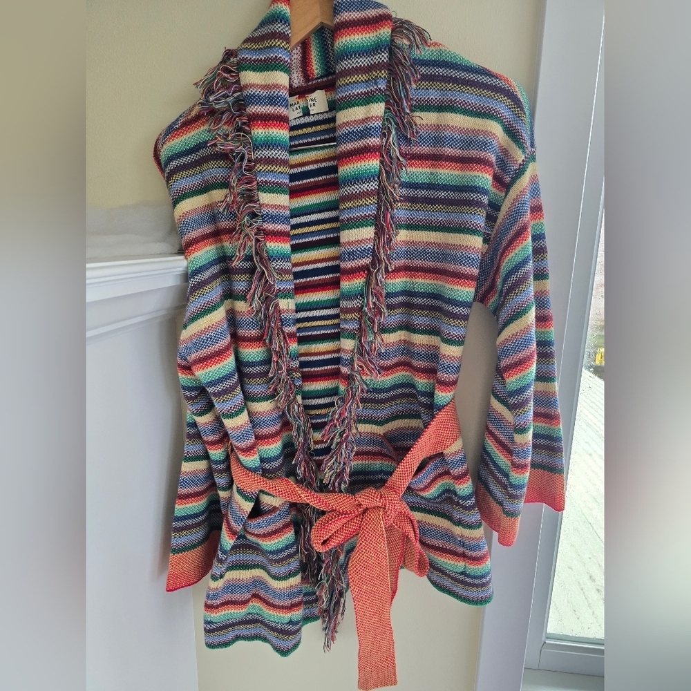 Marine Layer, Alamere, Long Fringe Cardigan, Multi Stripe, Size Medium - Picture 5 of 7